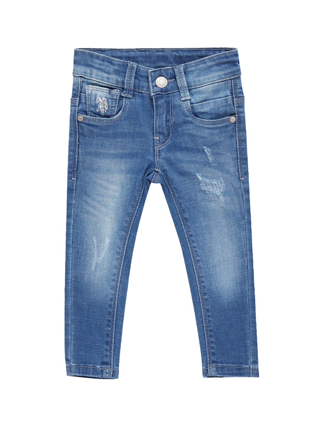 

U.S. Polo Assn. Kids Boys Classic Skinny Fit Low Distress Light Fade Stretchable Jeans, Blue