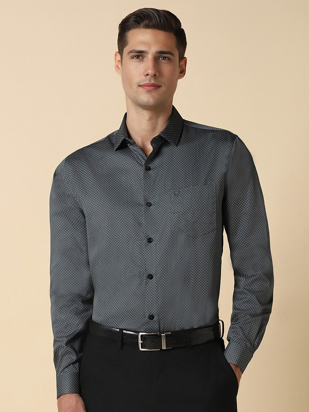 

Allen Solly Slim Fit Micro Ditsy Printed Formal Pure Cotton Shirt, Grey
