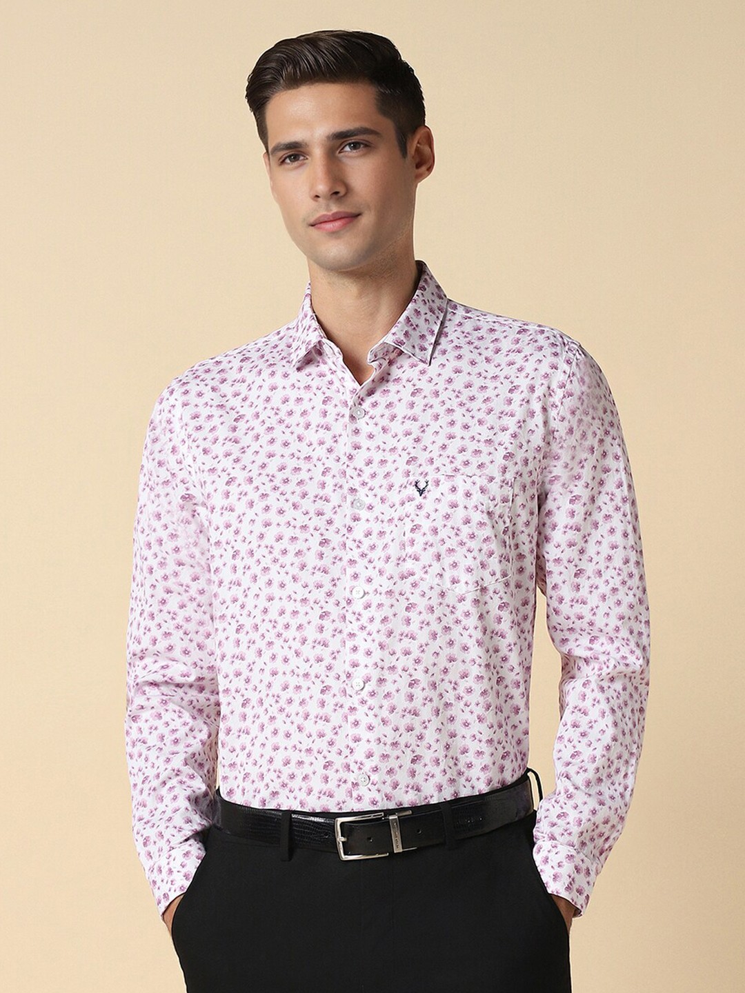 

Allen Solly Slim Fit Floral Printed Formal Pure Cotton Shirt, Pink