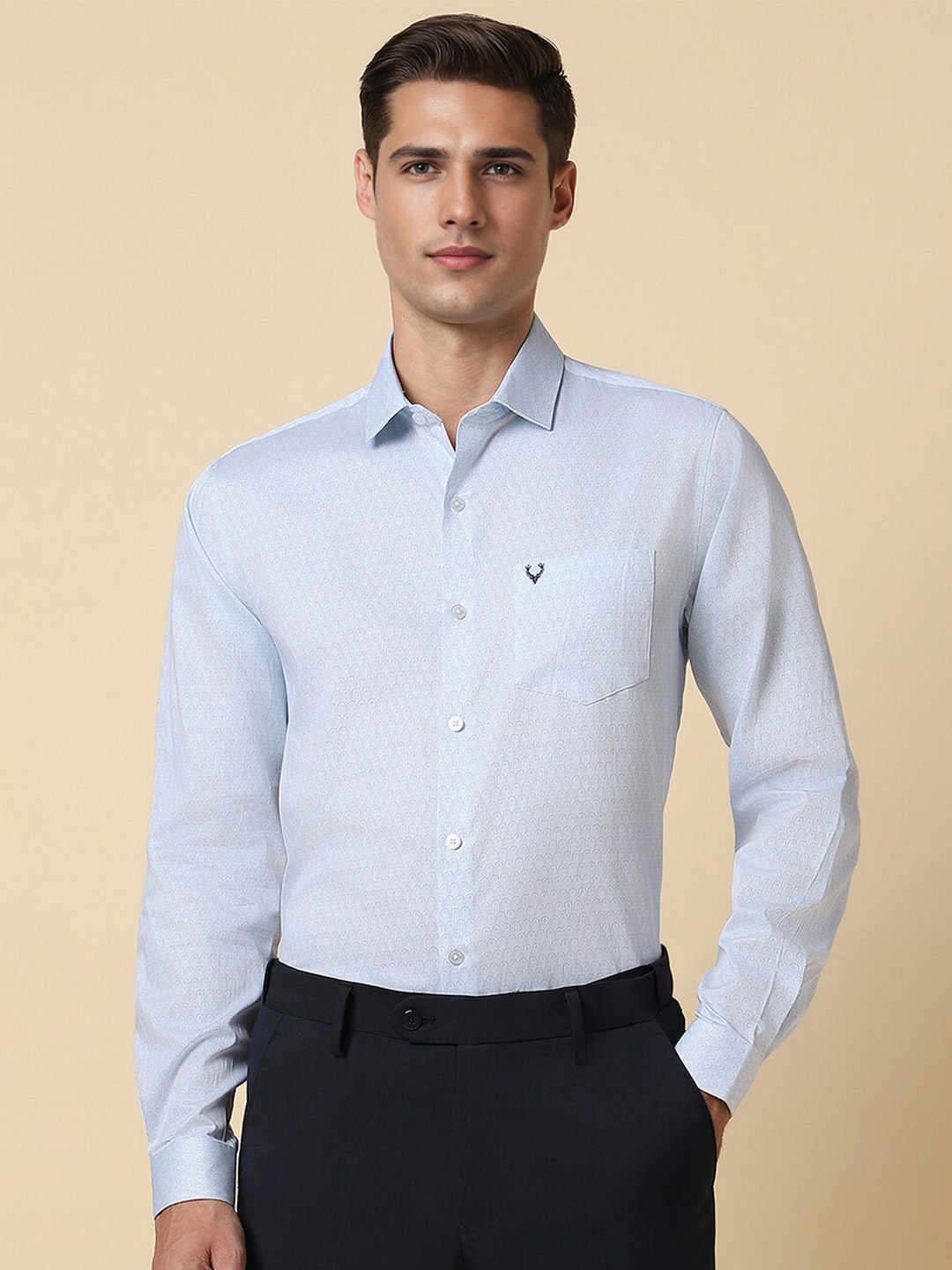 

Allen Solly Slim Fit Micro Ditsy Printed Spread Collar Pure Cotton Formal Shirt, Blue