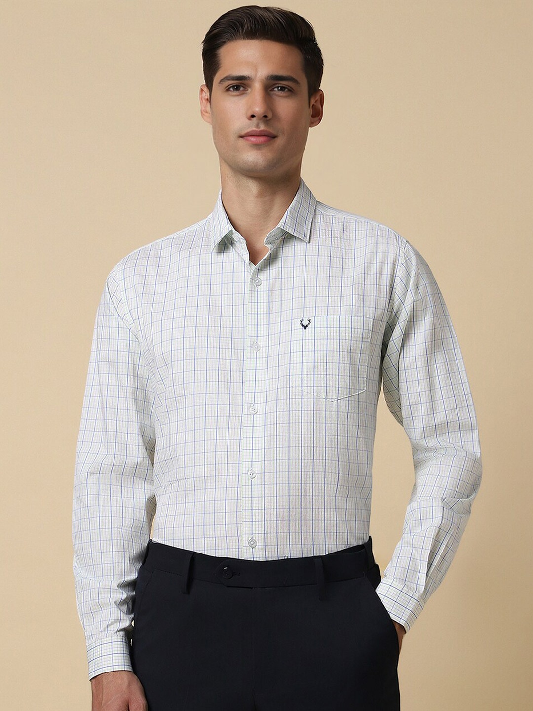 

Allen Solly Slim Fit Grid Tattersall Checked Pure Cotton Formal Shirt, White