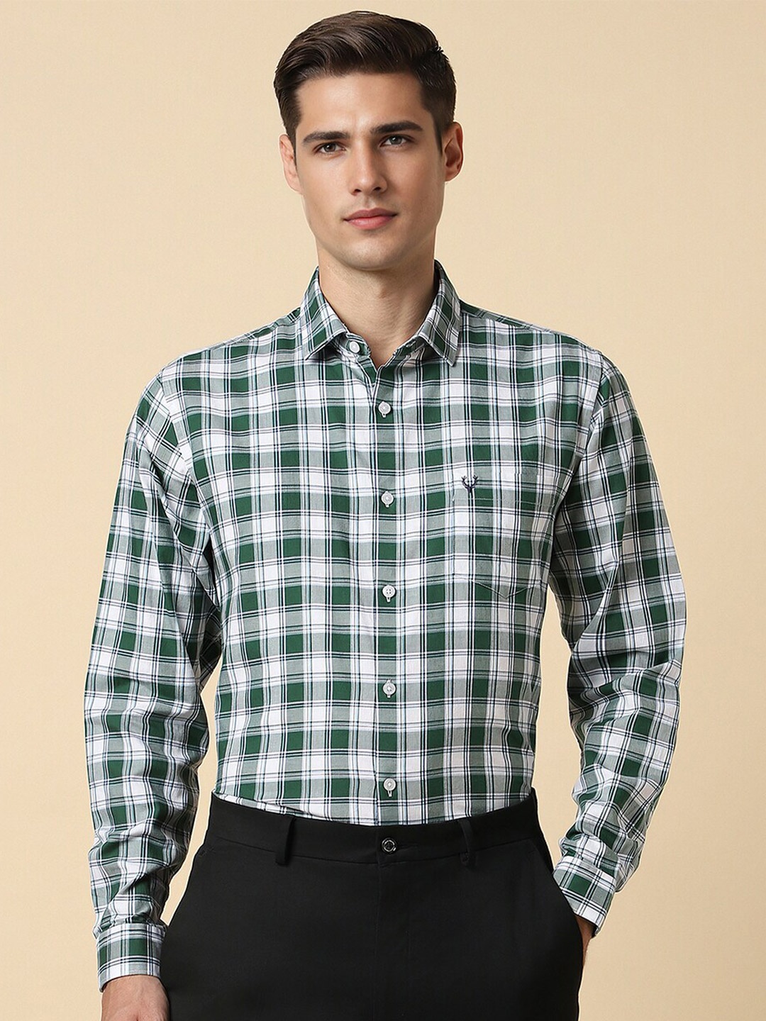 

Allen Solly Slim Fit Tartan Checked Pure Cotton Formal Shirt, Green