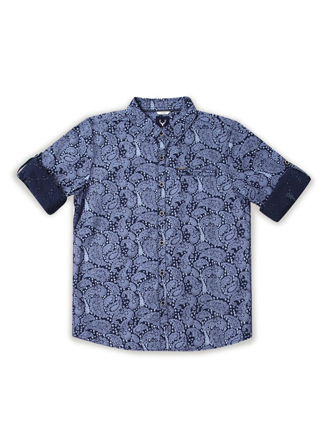 

Allen Solly Junior Boys Slim Fit Printed Pure Cotton Casual Shirt, Navy blue