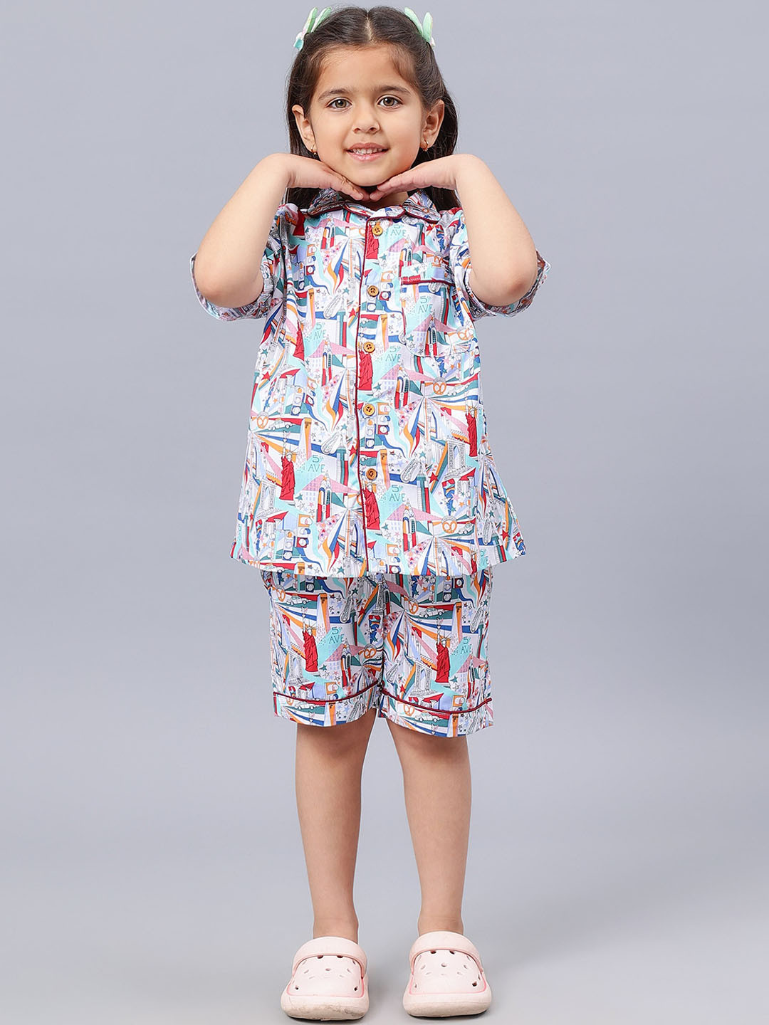 

Biglilpeople Kids Printed Cotton Night suit, White