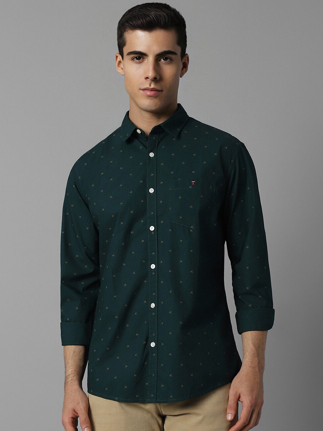 

Louis Philippe Jeans Slim Fit Micro Ditsy Printed Pure Cotton Casual Shirt, Green