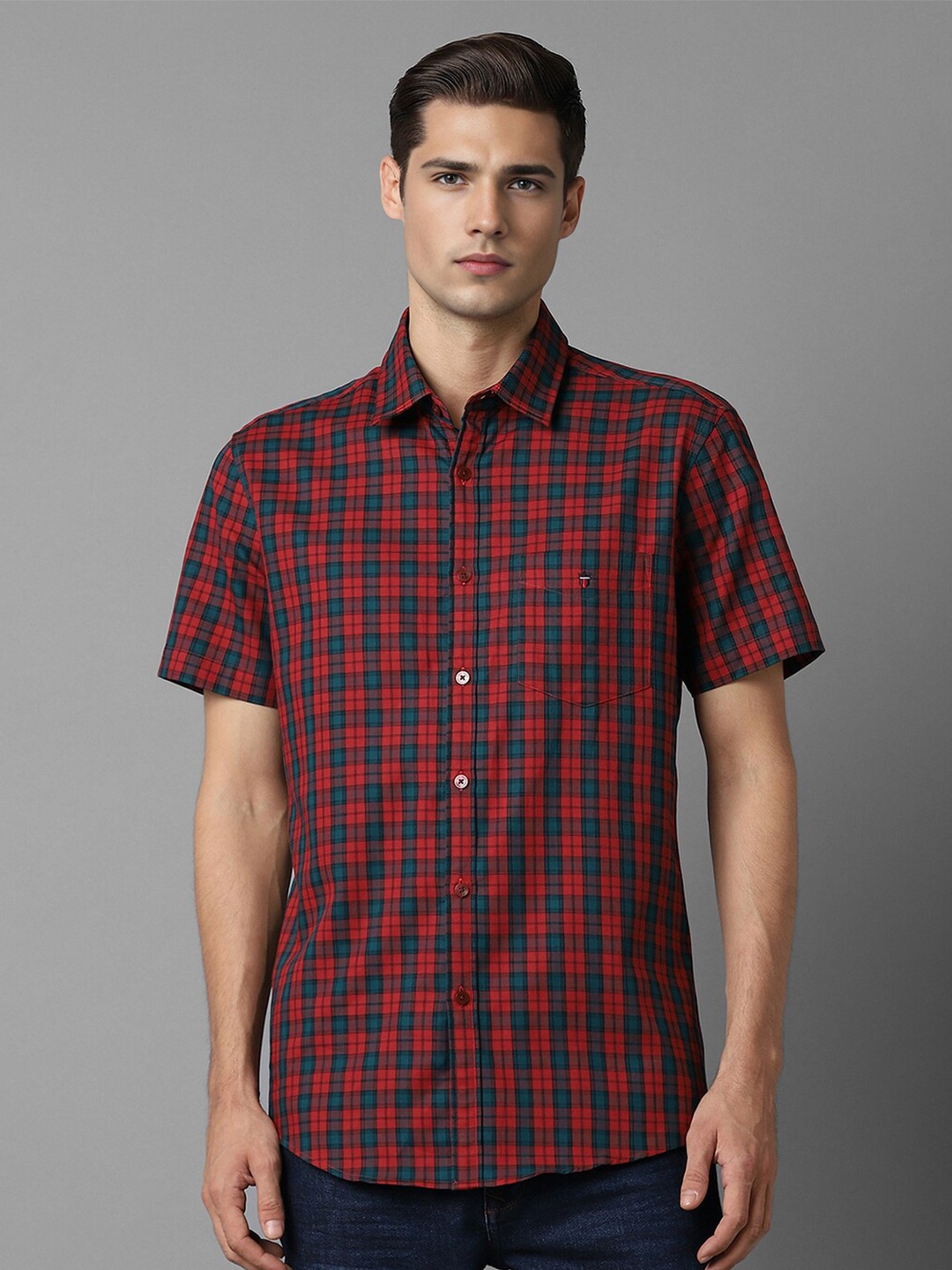 

Louis Philippe Sport Checked Slim Fit Pure Cotton Casual Shirt, Red