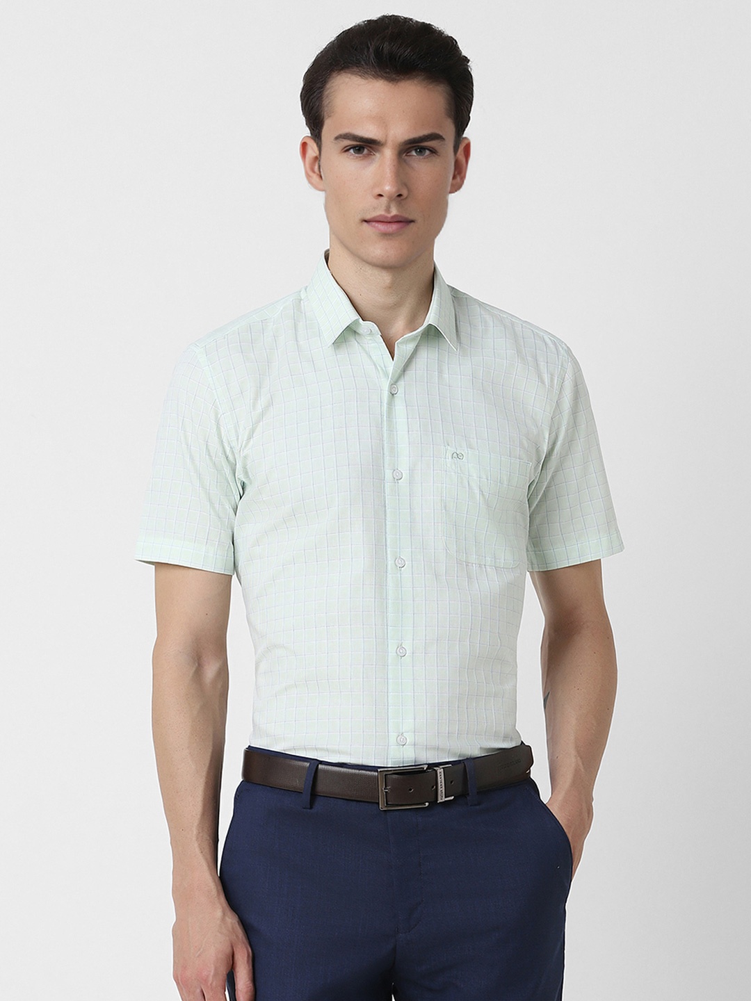 

Peter England Checked Spread Collar Long Sleeves Formal Shirt, Green