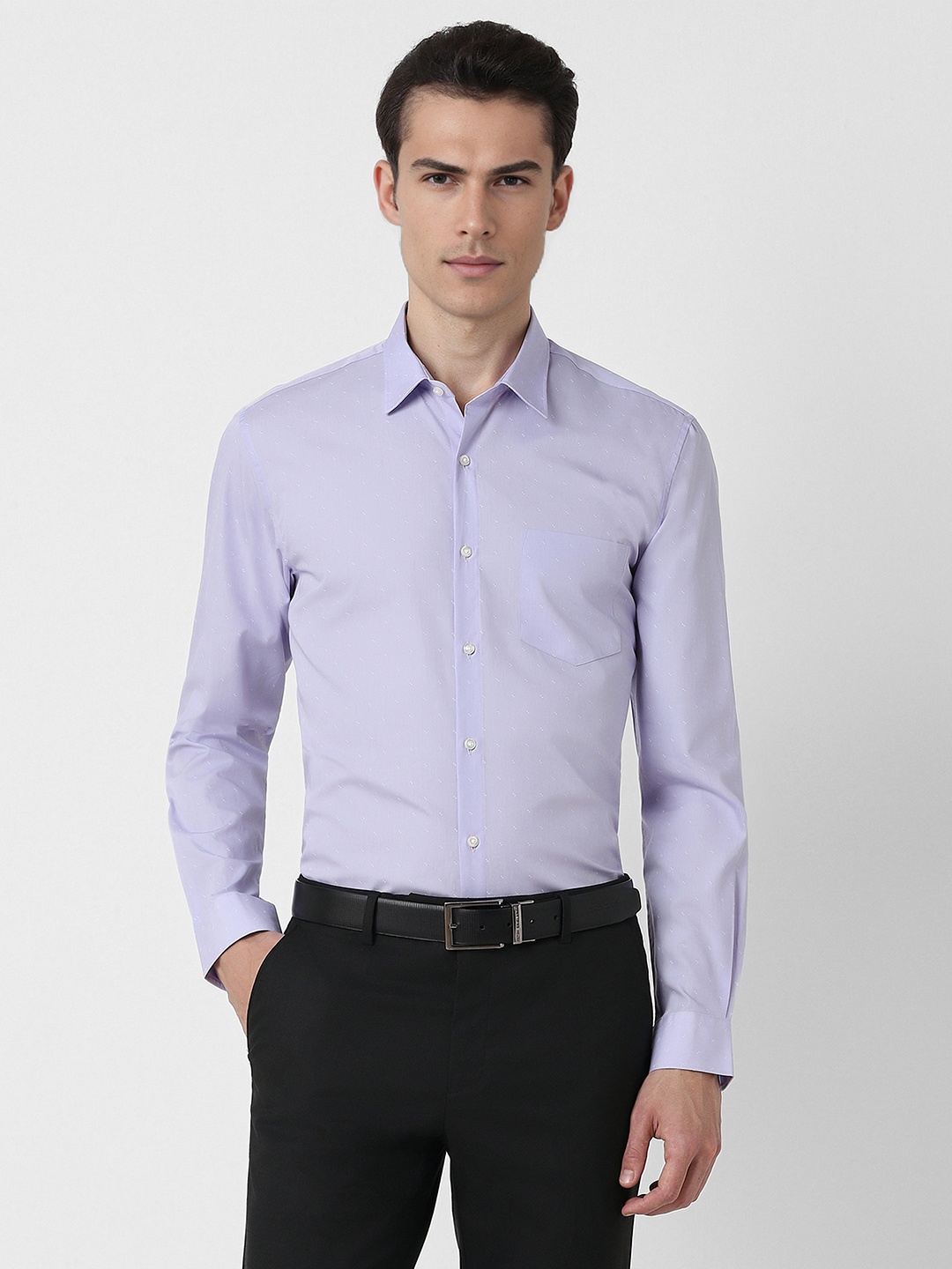 

Peter England Micro Ditsy Spread Collar Long Sleeves Cotton Formal Shirt, Purple