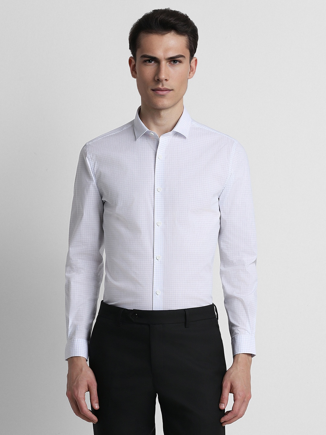 

Peter England Slim Fit Micro Checked Spread Collar Long Sleeves Formal Shirt, White