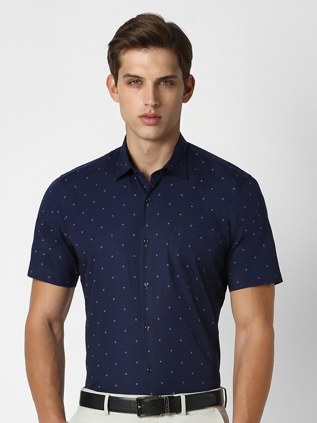 

Peter England Men Opaque Printed Formal Shirt, Navy blue