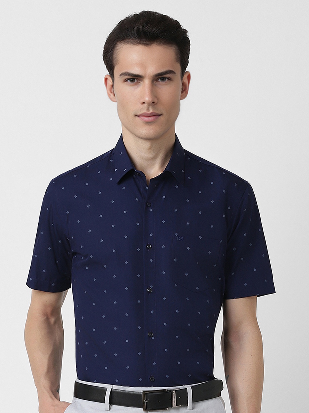 

Peter England Micro Ditsy Printed Cotton Formal Shirt, Navy blue