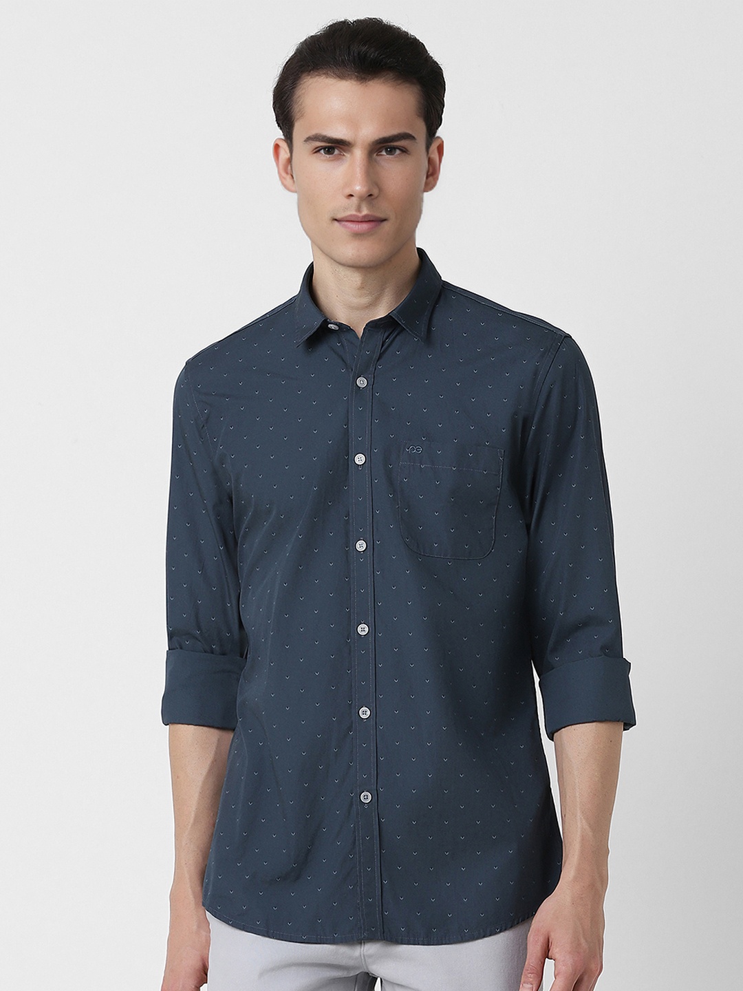 

Peter England Casuals Slim Fit Micro Ditsy Printed Cotton Casual Shirt, Navy blue