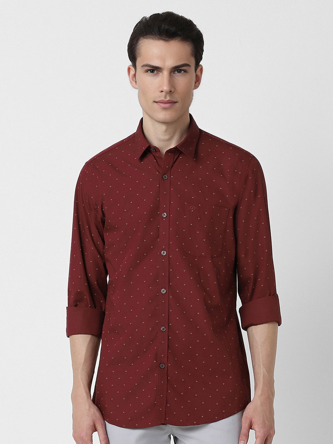 

Peter England Casuals Slim Fit Micro Ditsy Printed Cotton Casual Shirt, Maroon