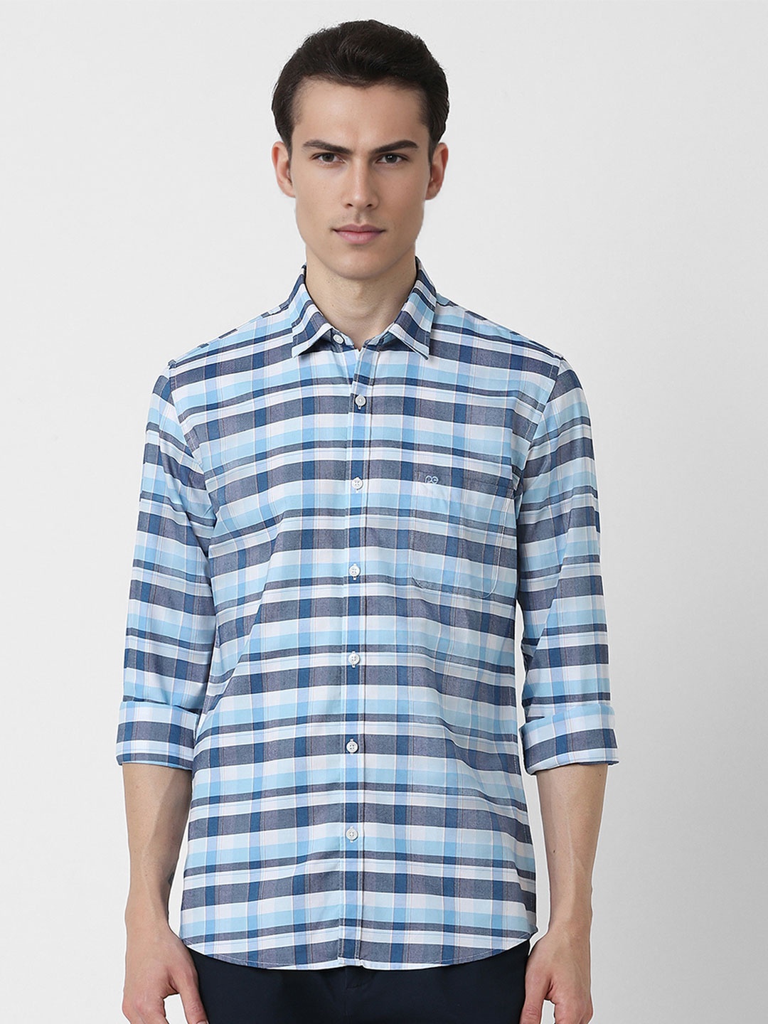 

Peter England Casuals Slim Fit Checked Cotton Casual Shirt, Blue