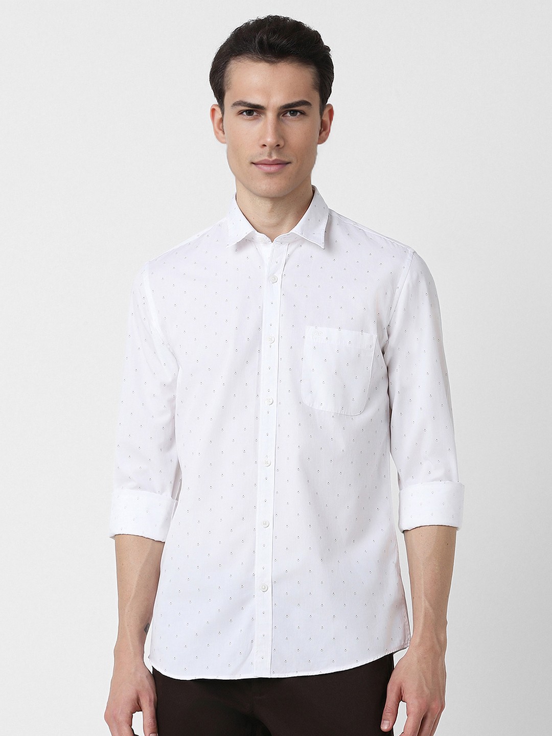 

Peter England Casuals Slim Fit Micro Ditsy Printed Cotton Casual Shirt, White