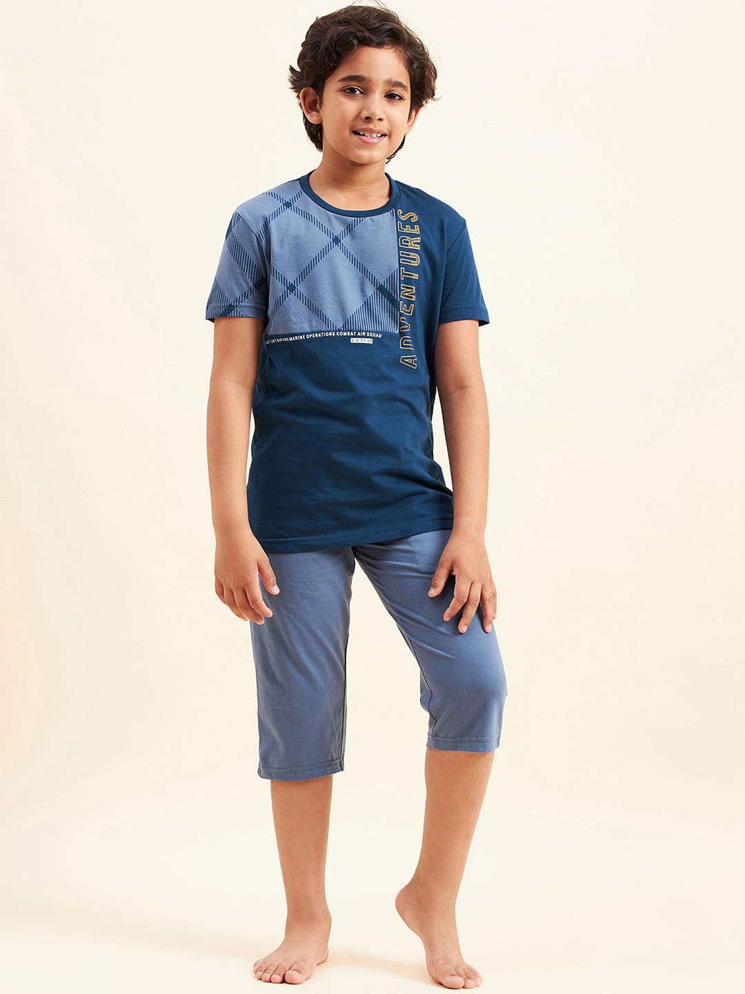 

Sweet Dreams Boys Typography Printed Pure Cotton Night suit, Navy blue