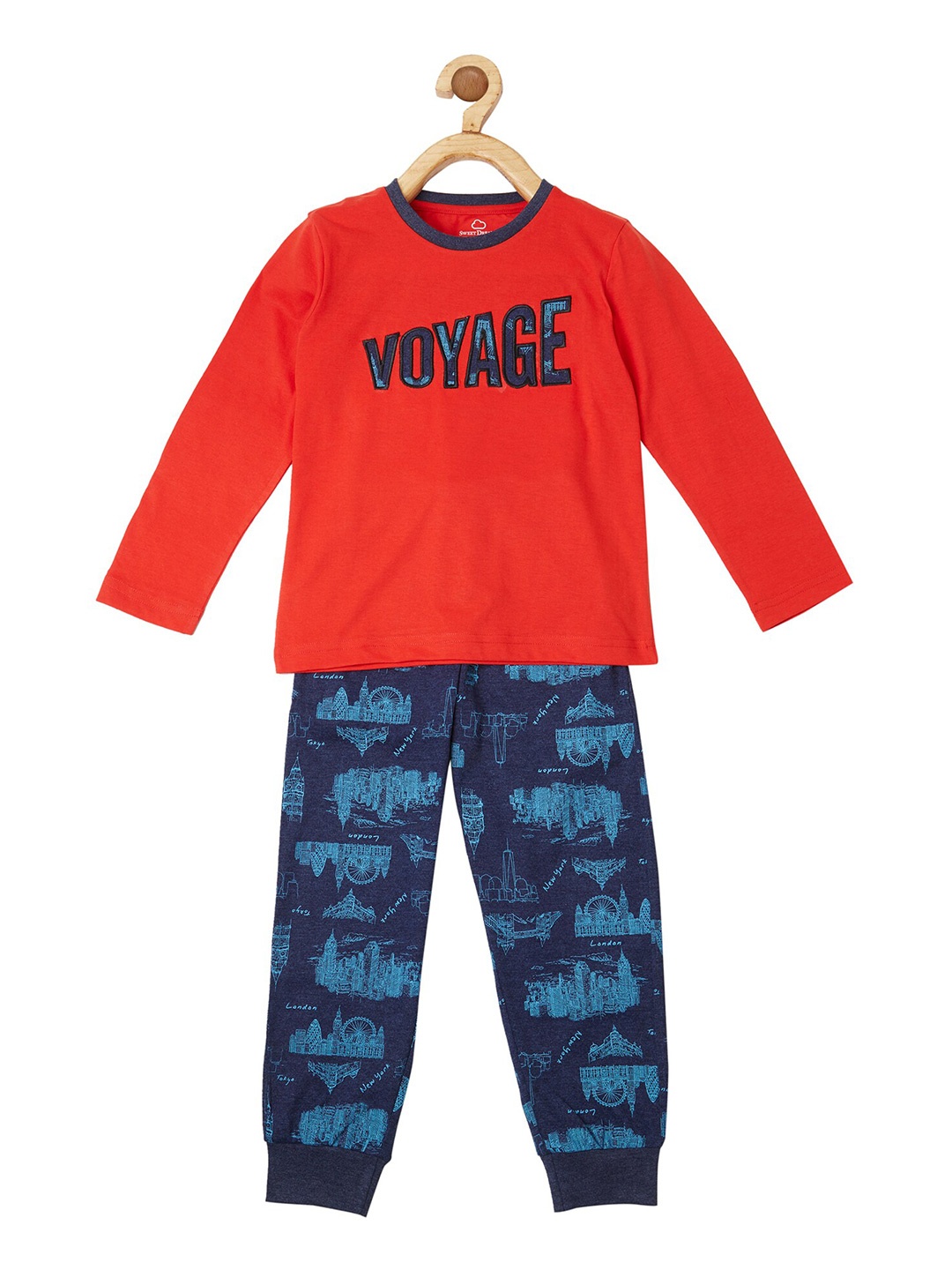 

Sweet Dreams Red Boys Typography Printed Pure Cotton Night suit