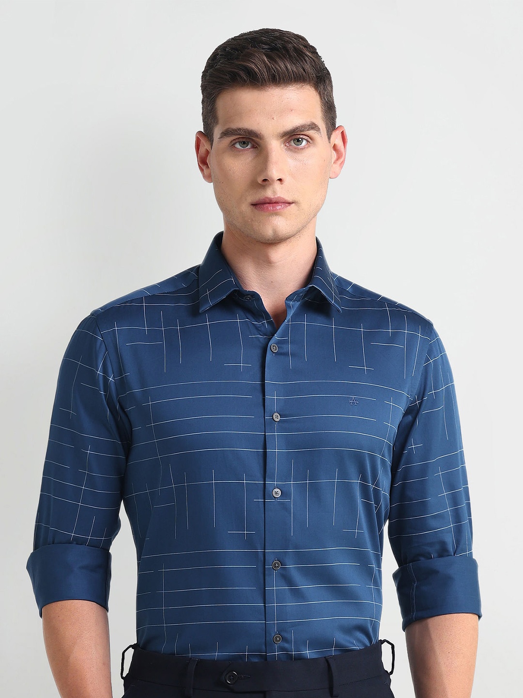 

Arrow Slim Fit Geometric Printed Twill Weave Pure Cotton Formal Shirt, Blue