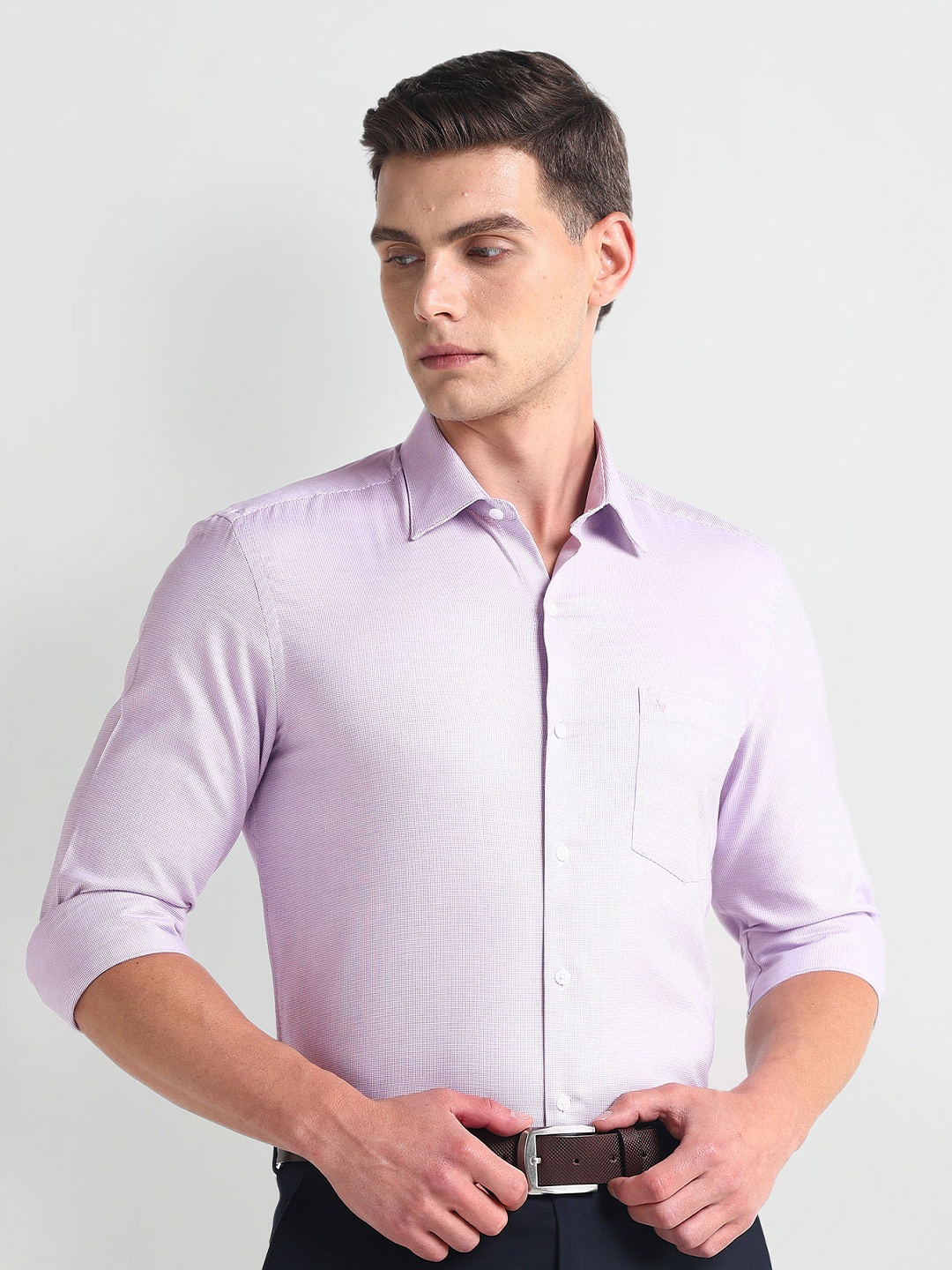 

Arrow Slim Fit Self Design Cotton Formal Shirt, Purple