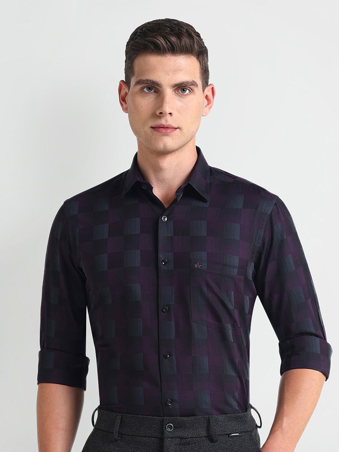 

Arrow Checked Cutaway Collar Pure Cotton Formal Shirt, Purple