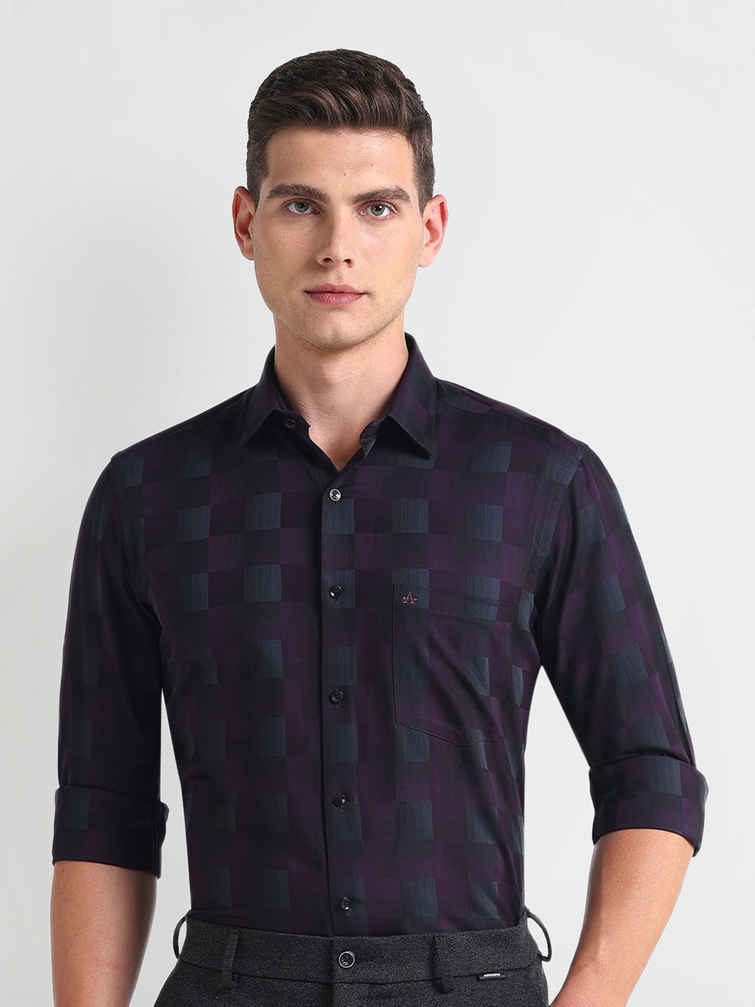 

Arrow Checked Cutaway Collar Pure Cotton Formal Shirt, Purple