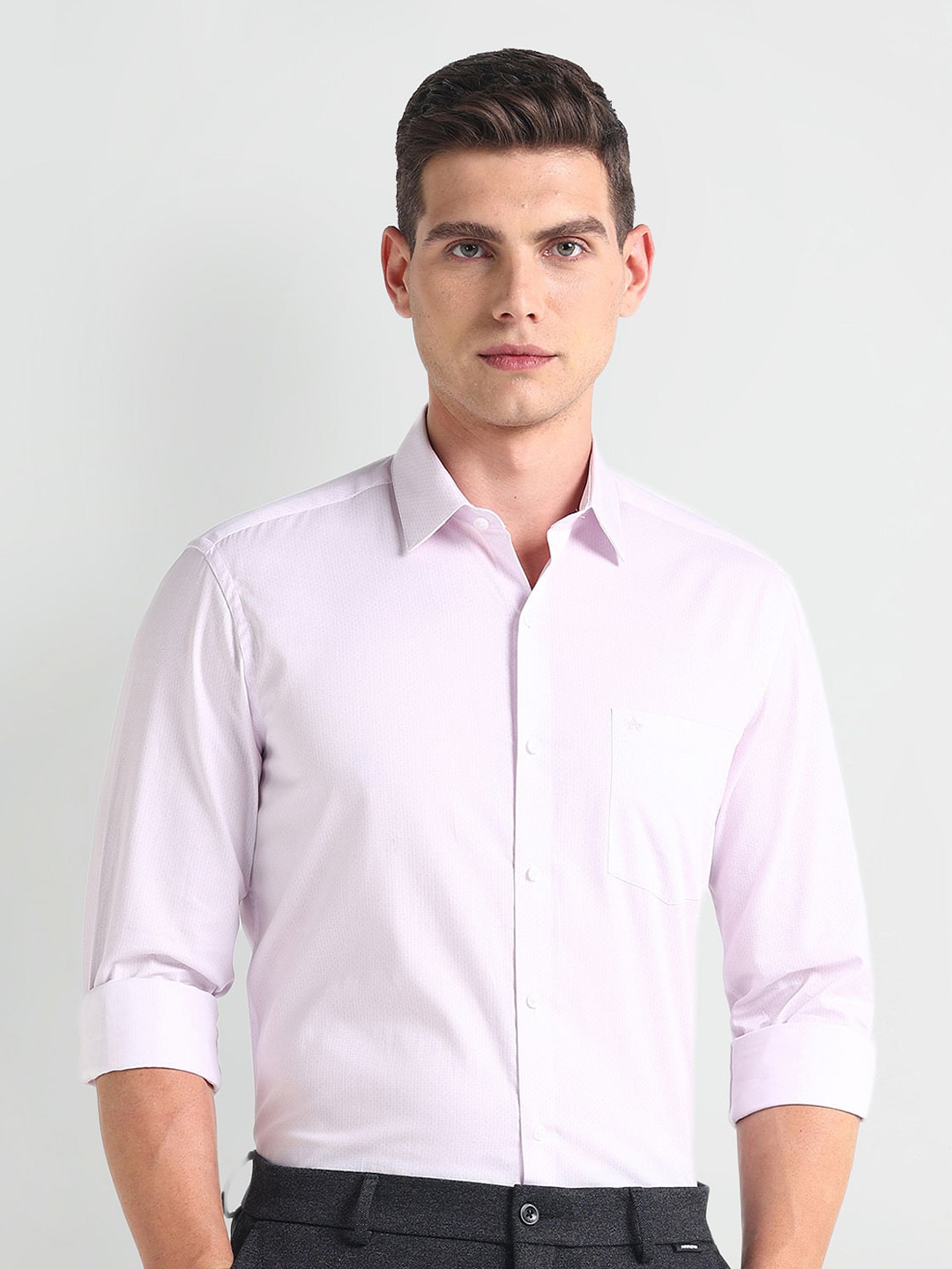 

Arrow Slim Fit Self Design Pure Cotton Formal Shirt, Purple