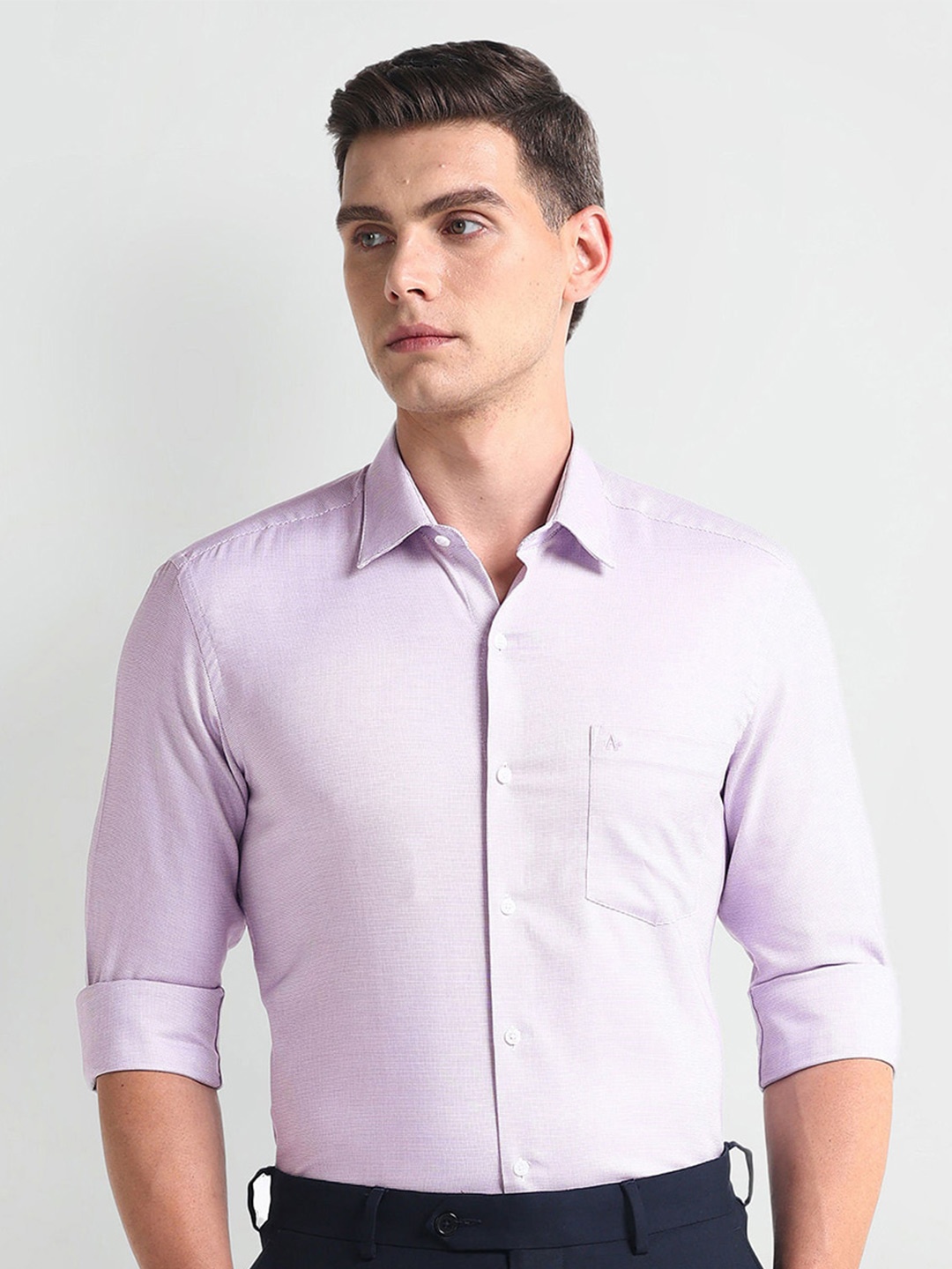 

Arrow Slim Fit Self Design Cotton Formal Shirt, Purple