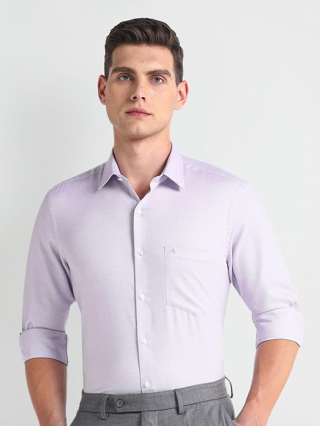 

Arrow Classic Fit Self Design Pure Cotton Formal Shirt, Purple