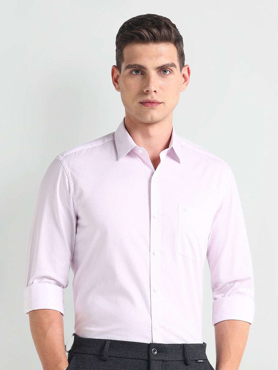 

Arrow Slim Fit Self Design Pure Cotton Formal Shirt, Purple