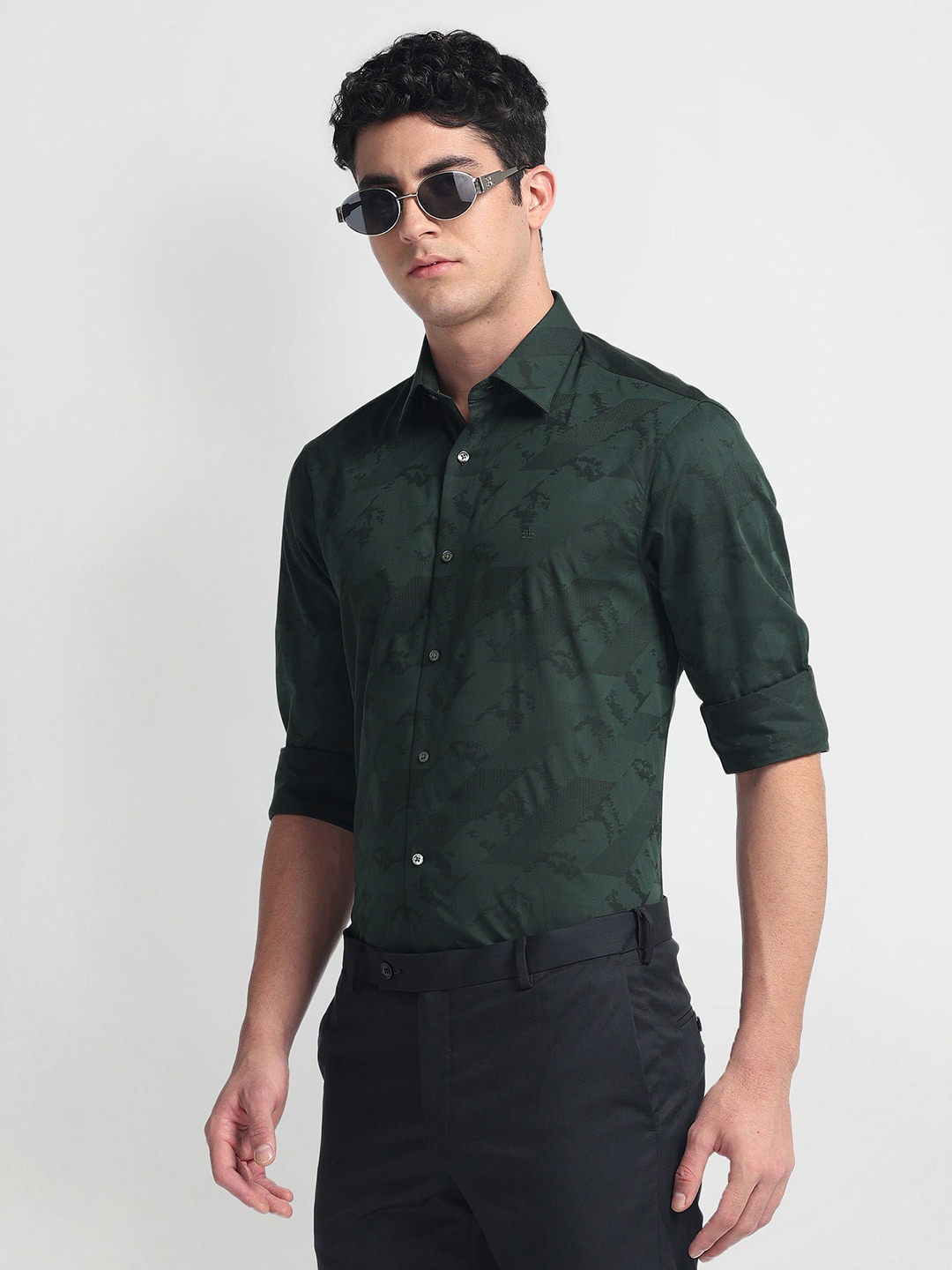 

Arrow Slim Fit Abstract Printed Twill Weave Pure Cotton 1851 Formal Shirt, Green