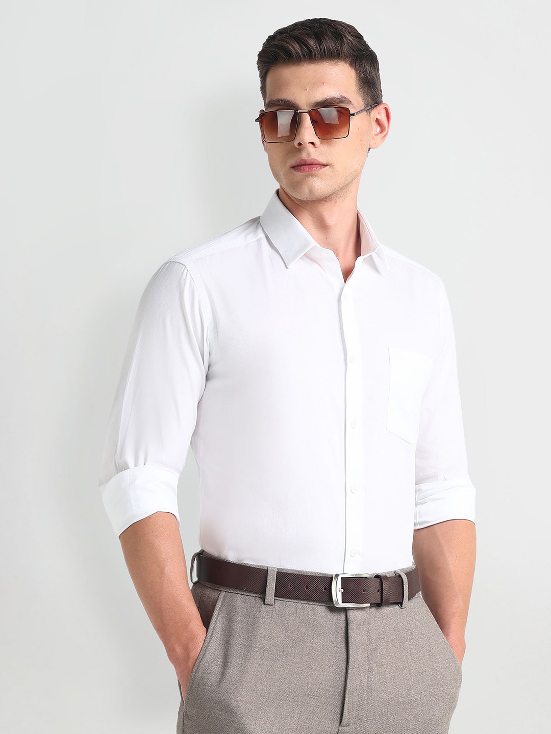 

Arrow Slim Fit Self Design Pure Cotton Formal Shirt, White