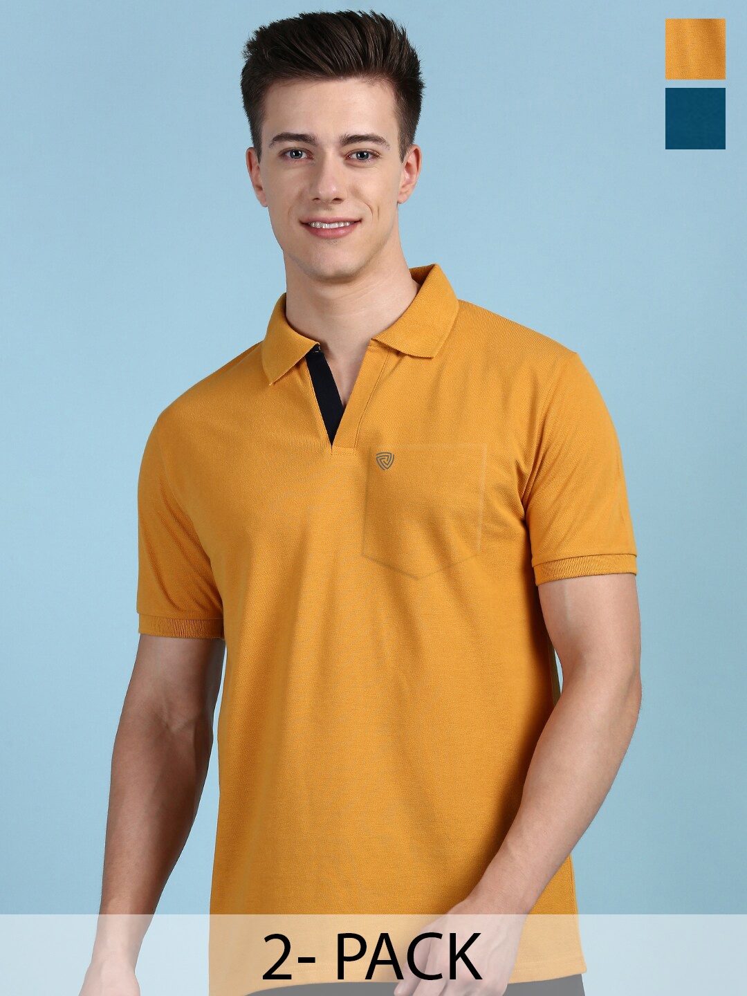 

Lux Cozi Pack Of 2 Polo Collar Anti Odour Pockets T-shirt, Mustard