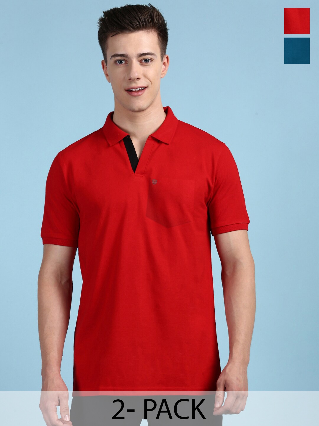 

Lux Cozi Pack Of 2 Polo Collar Anti Odour Pockets T-shirt, Red