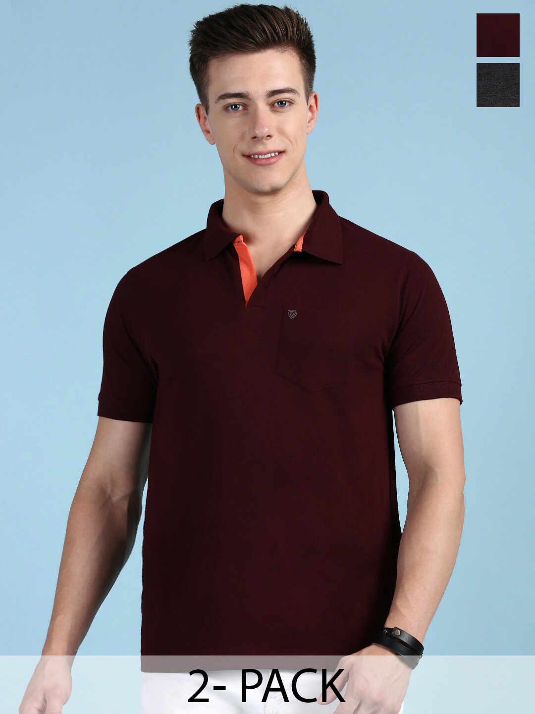 

Lux Cozi Pack Of 2 Polo Collar Anti Odour Pockets T-shirt, Coffee brown