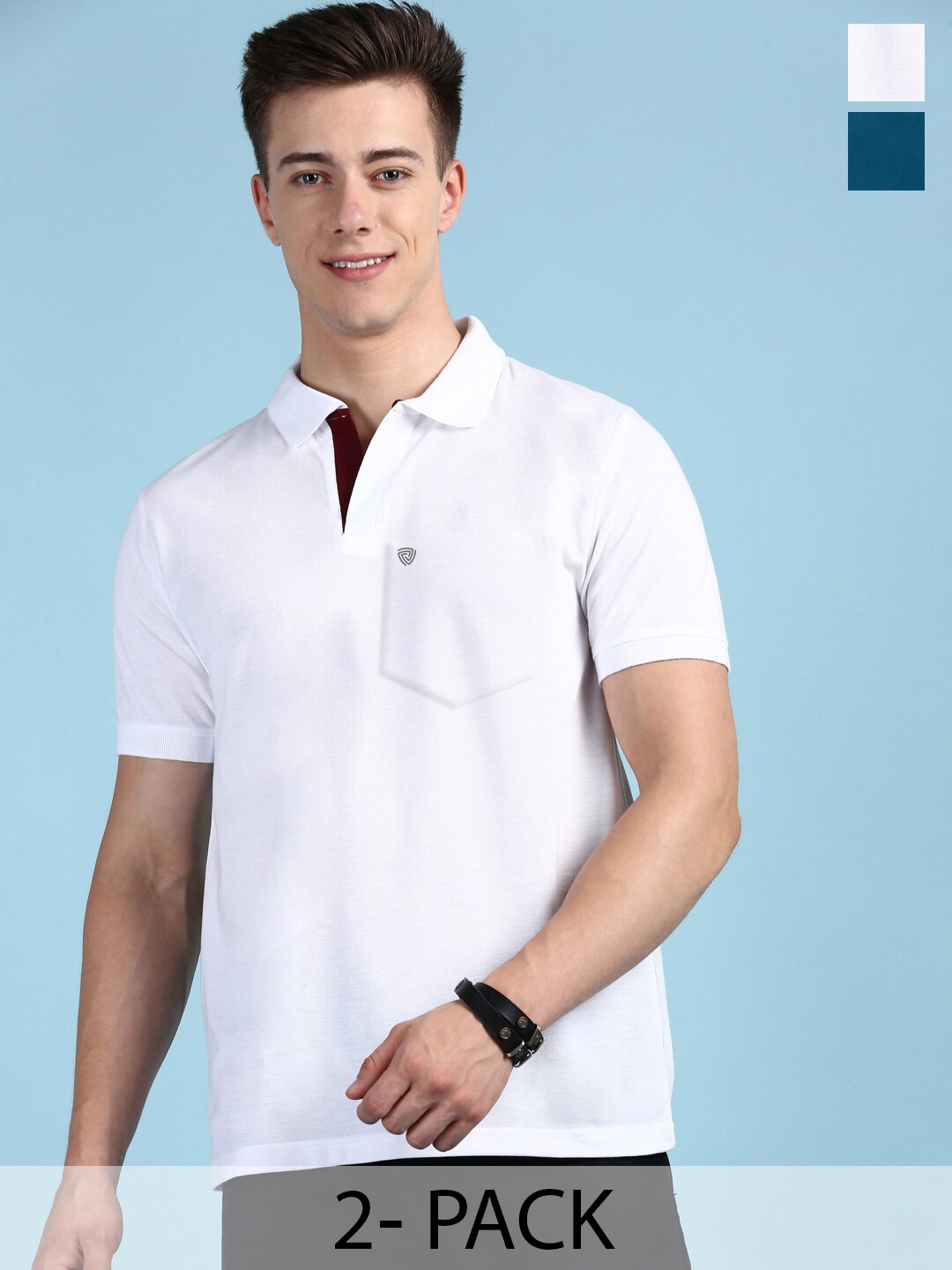 

Lux Cozi Pack Of 2 Polo Collar Anti Odour Pockets T-shirt, White