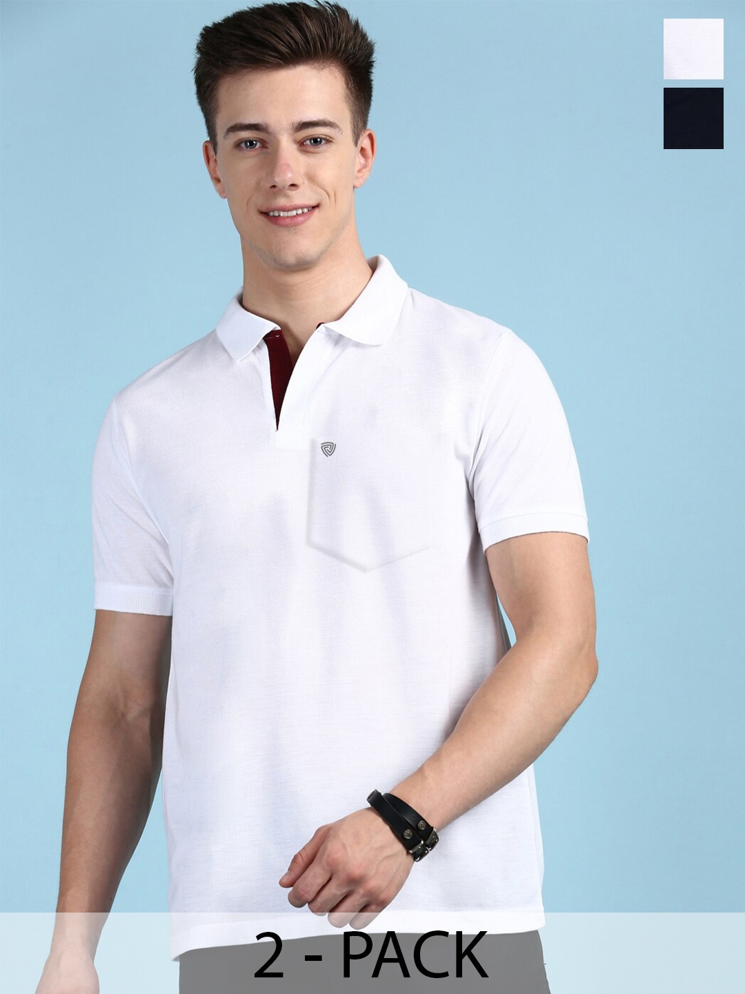 

Lux Cozi Pack Of 2 Polo Collar Anti Odour Pockets T-shirt, White