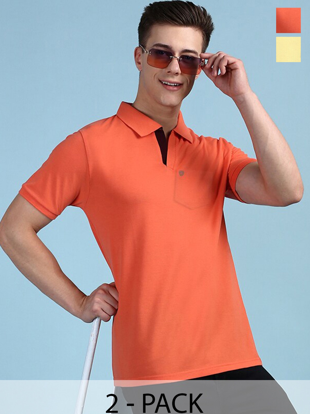 

Lux Cozi Pack Of 2 Polo Collar Anti Odour Pockets T-shirt, Yellow