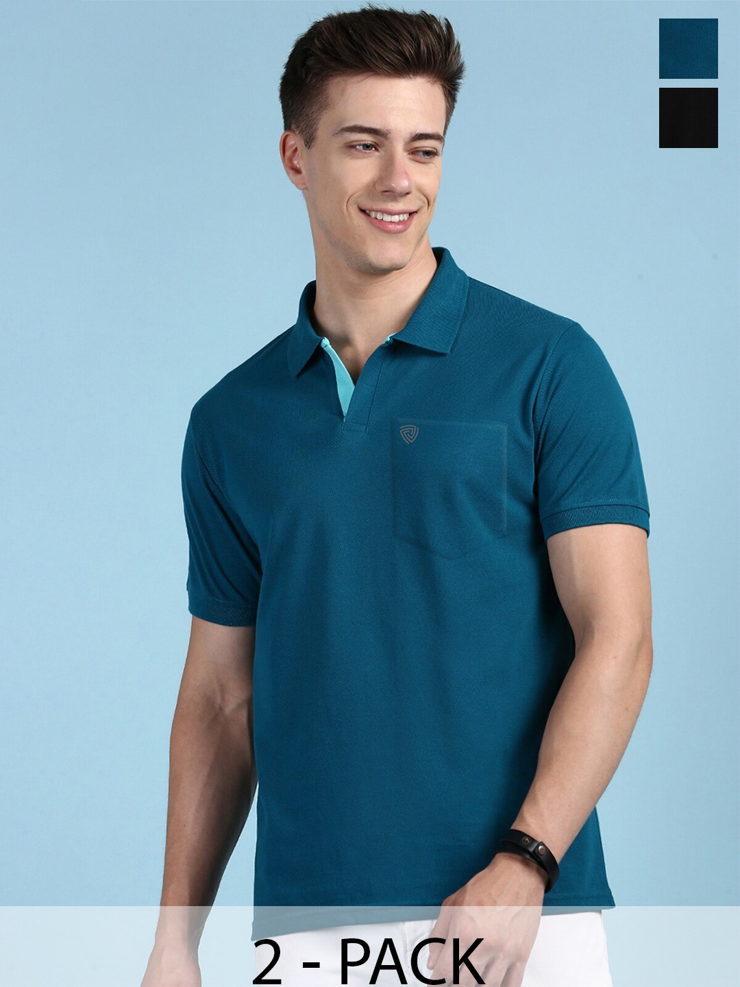 

Lux Cozi Pack Of 2 Polo Collar Anti Odour Pockets T-shirt, Teal