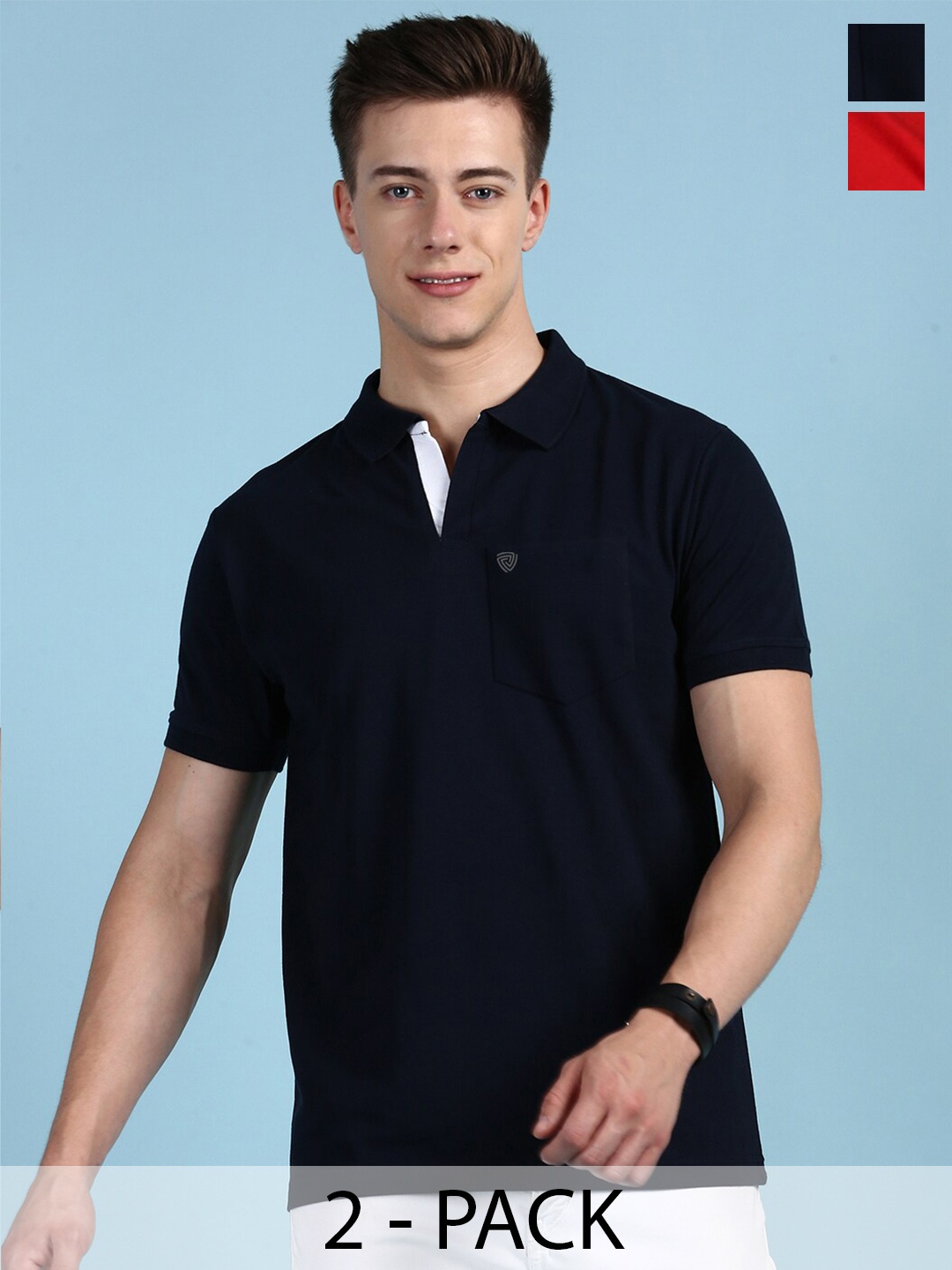 

Lux Cozi Pack Of 2 Polo Collar Anti Odour Pockets T-shirt, Navy blue
