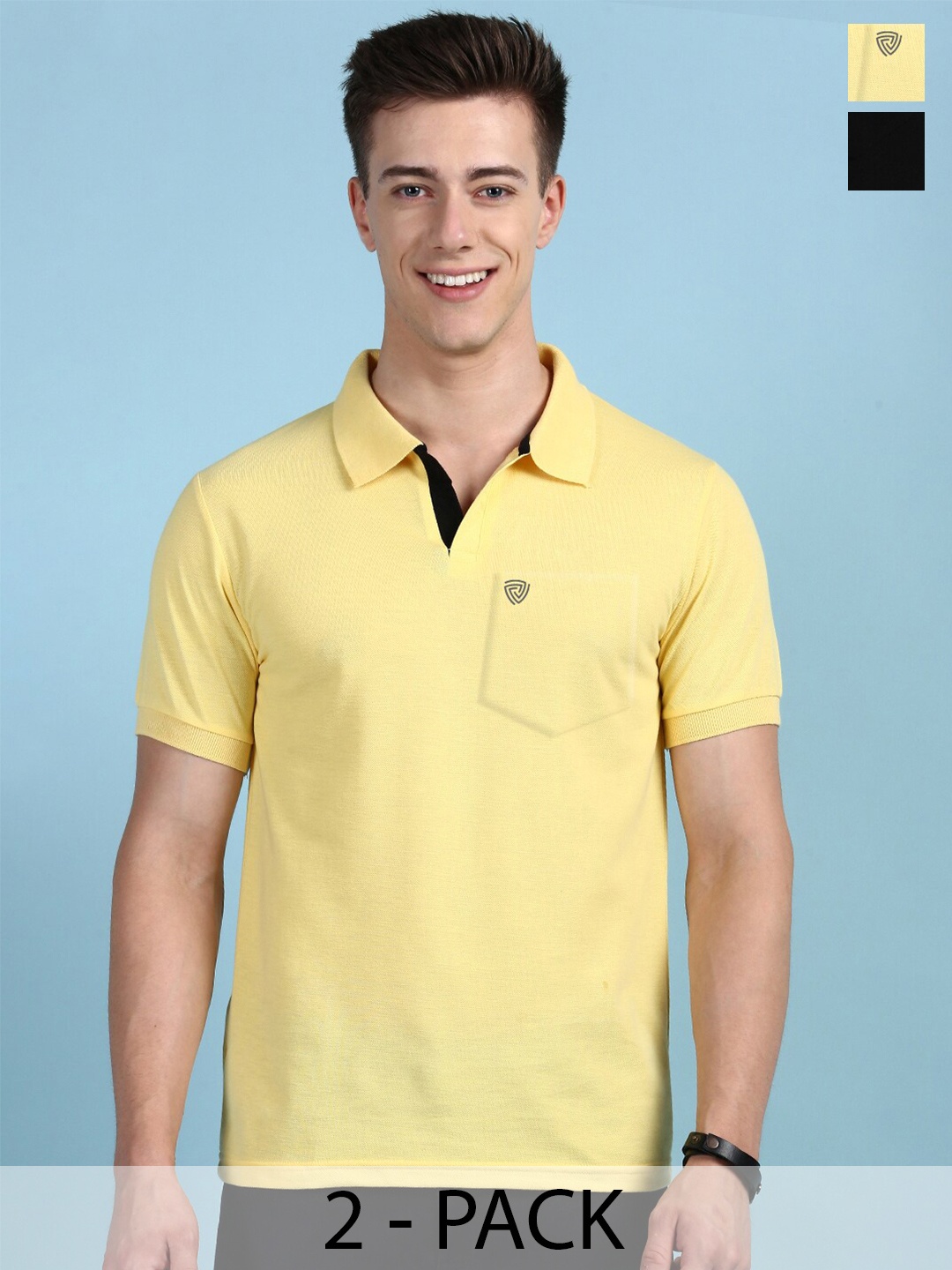 

Lux Cozi Pack Of 2 Polo Collar Anti Odour Pockets T-shirt, Yellow