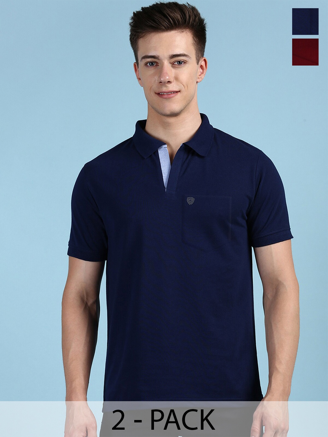 

Lux Cozi Pack Of 2 Polo Collar Anti Odour Pockets T-shirt, Blue