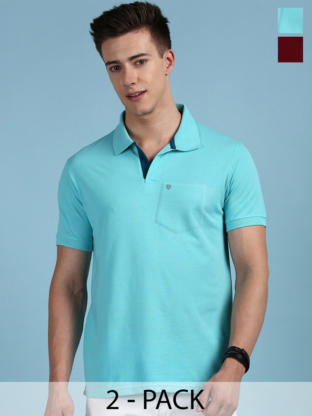 

Lux Cozi Pack Of 2 Polo Collar Anti Odour Pockets T-shirt, Blue