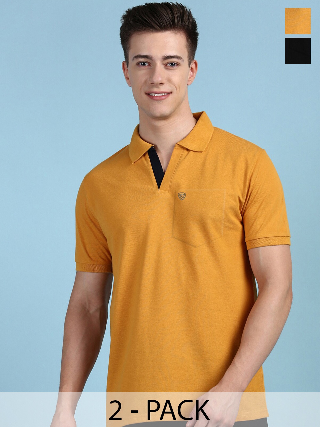 

Lux Cozi Pack Of 2 Polo Collar Anti Odour Pockets T-shirt, Mustard