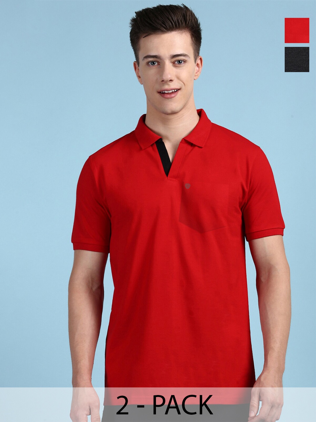 

Lux Cozi Pack Of 2 Polo Collar Anti Odour Pockets T-shirt, Red