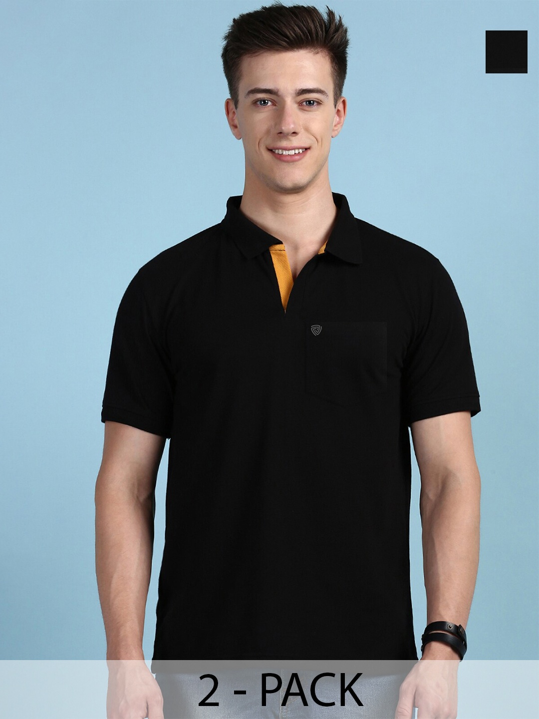 

Lux Cozi Pack Of 2 Polo Collar Anti Odour Pockets T-shirt, Black