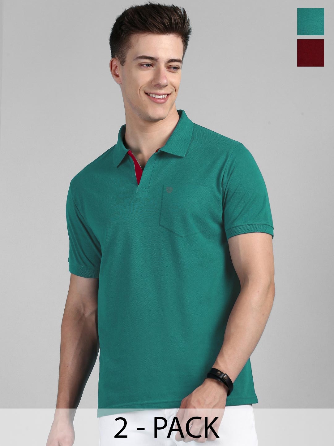 

Lux Cozi 2 Pcs Polo Collar Anti Odour Pockets T-shirt, Sea green