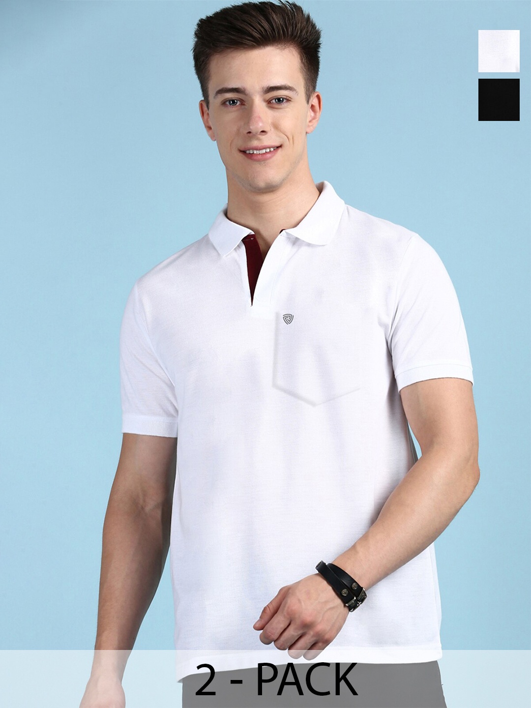 

Lux Cozi Pack Of 2 Polo Collar Anti Odour Pure Cotton T-shirts, White