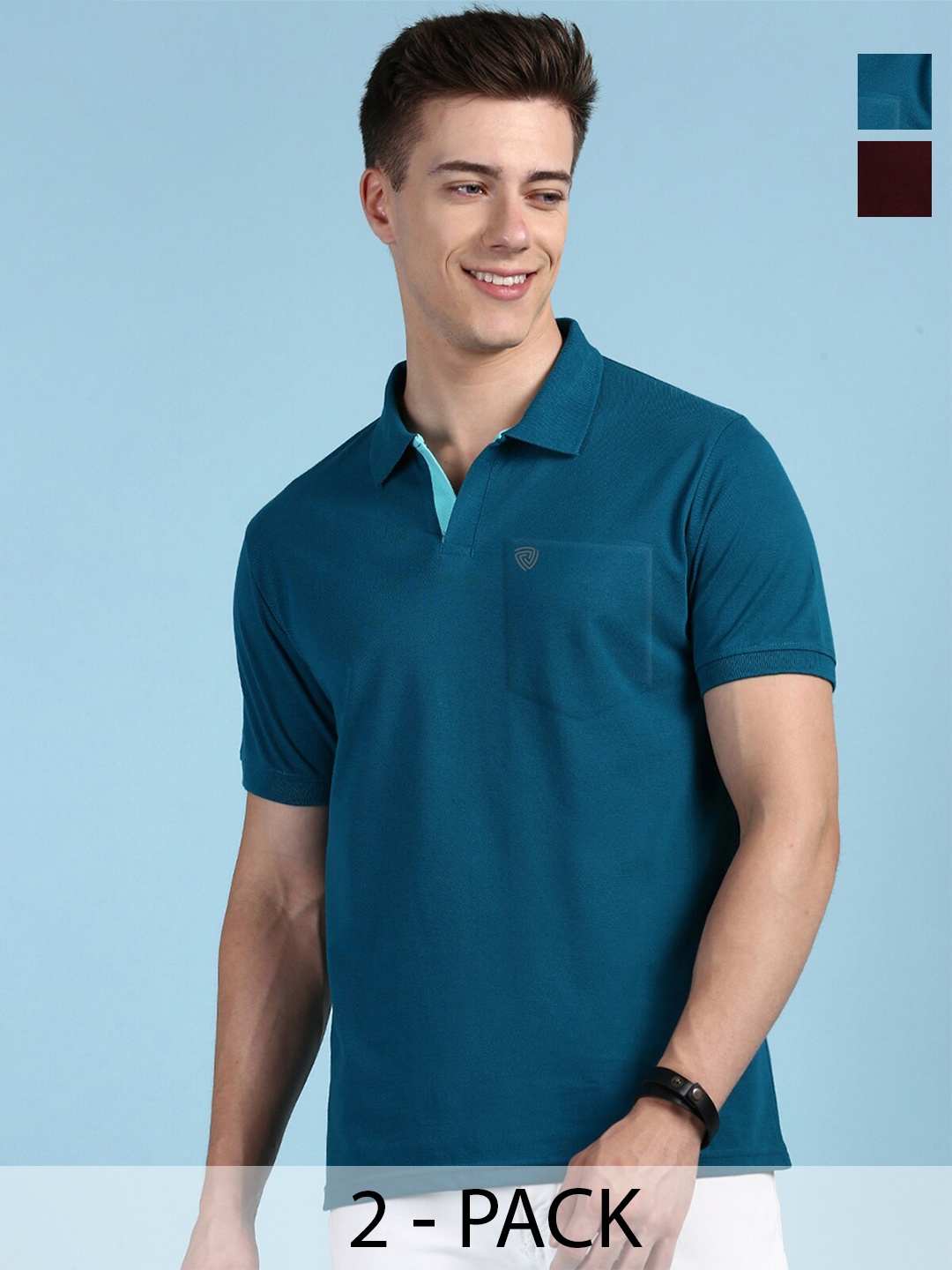 

Lux Cozi Pack Of 2 Polo Collar Anti Odour Pure Cotton T-shirts, Blue