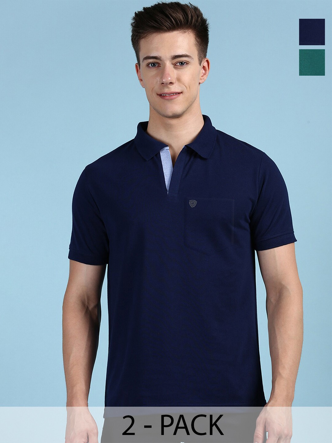 

Lux Cozi Pack Of 2 Polo Collar Anti Odour Pure Cotton T-shirts, Blue