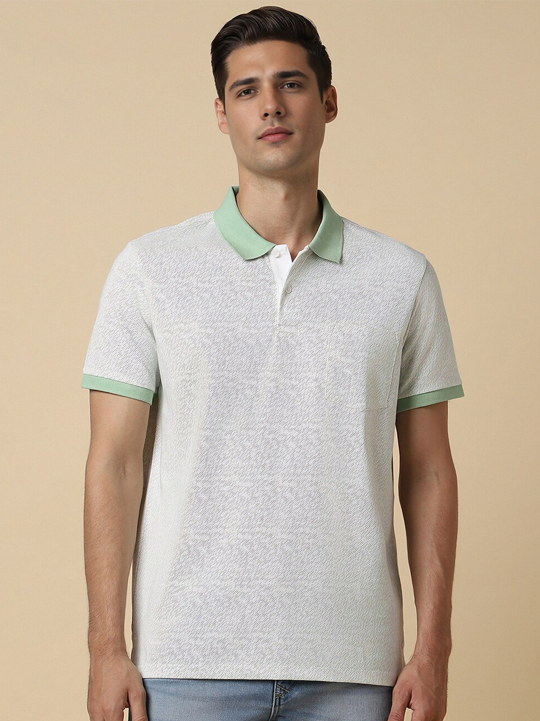 

Allen Solly Abstract Printed Polo Collar Pure Cotton T-shirt, White